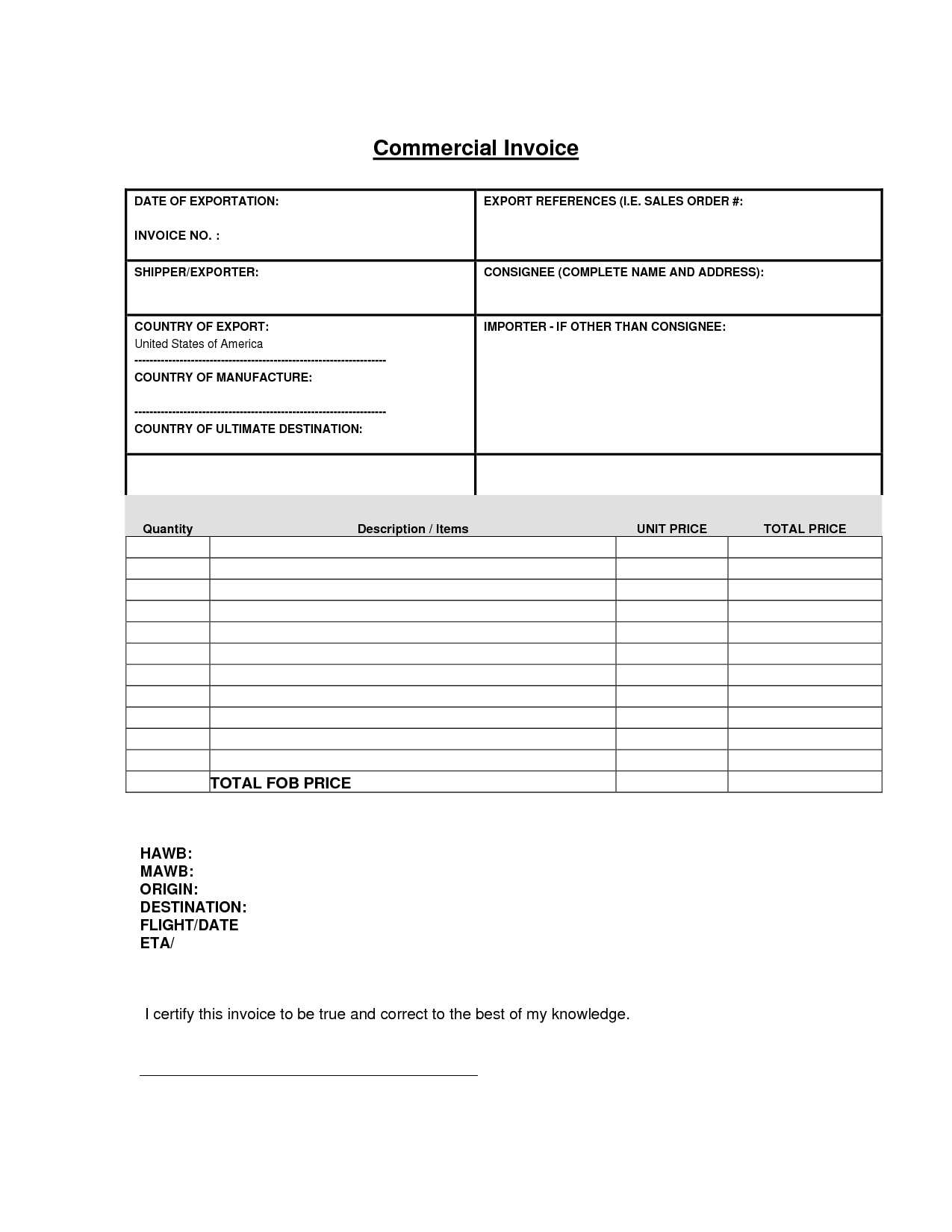 Commercial Invoice Template Invoice Example With Customs Commercial