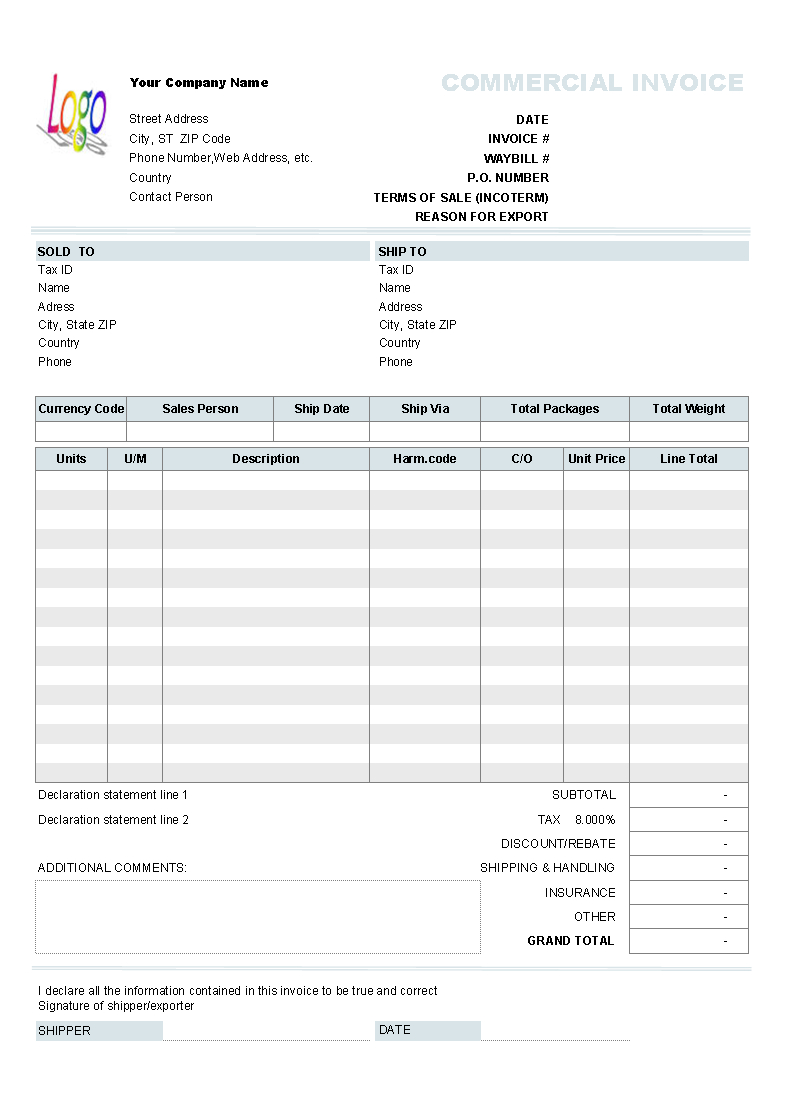Commercial Invoice Template – Invoice Manager For Excel Regarding European Invoice Template