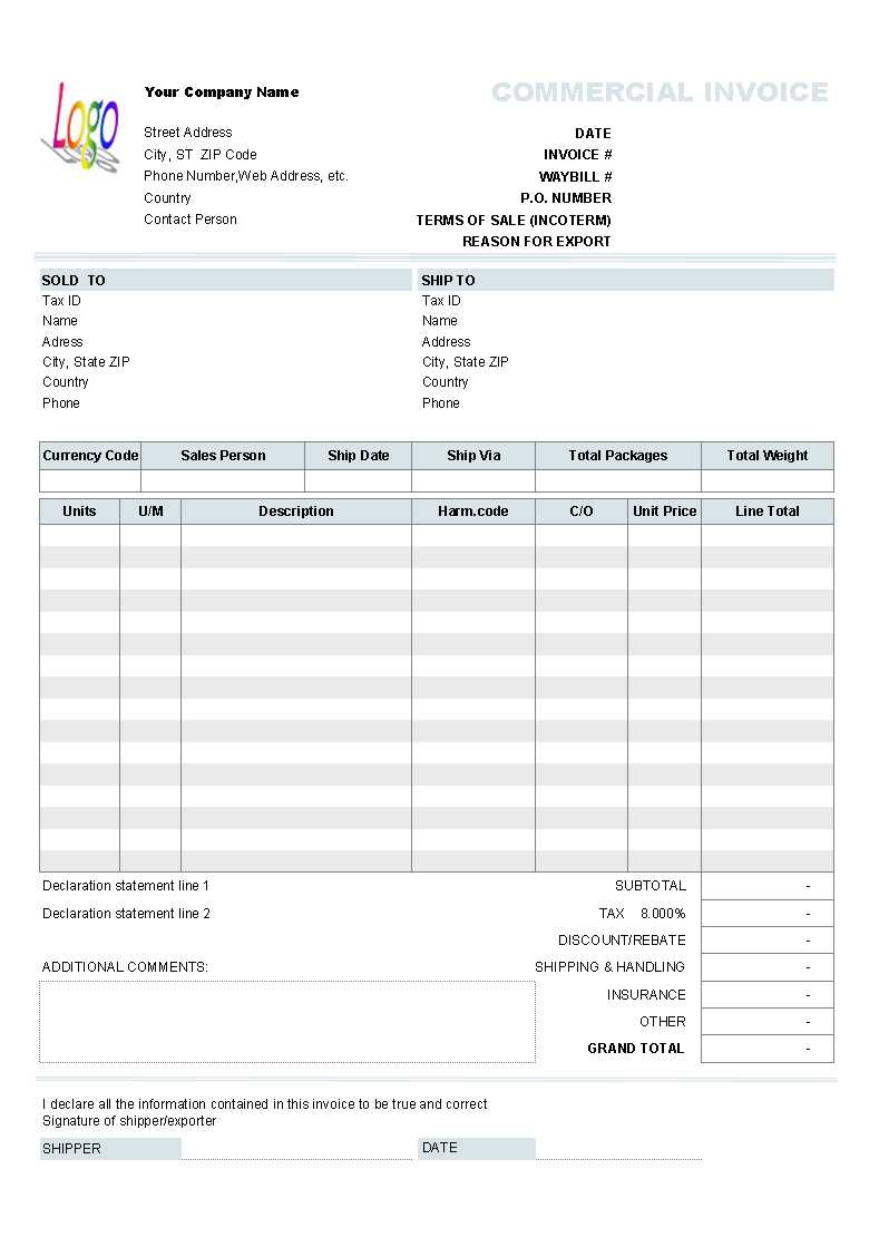 Commercial Invoice Template Uk | Invoice Example Regarding Export Invoice Template Quickbooks
