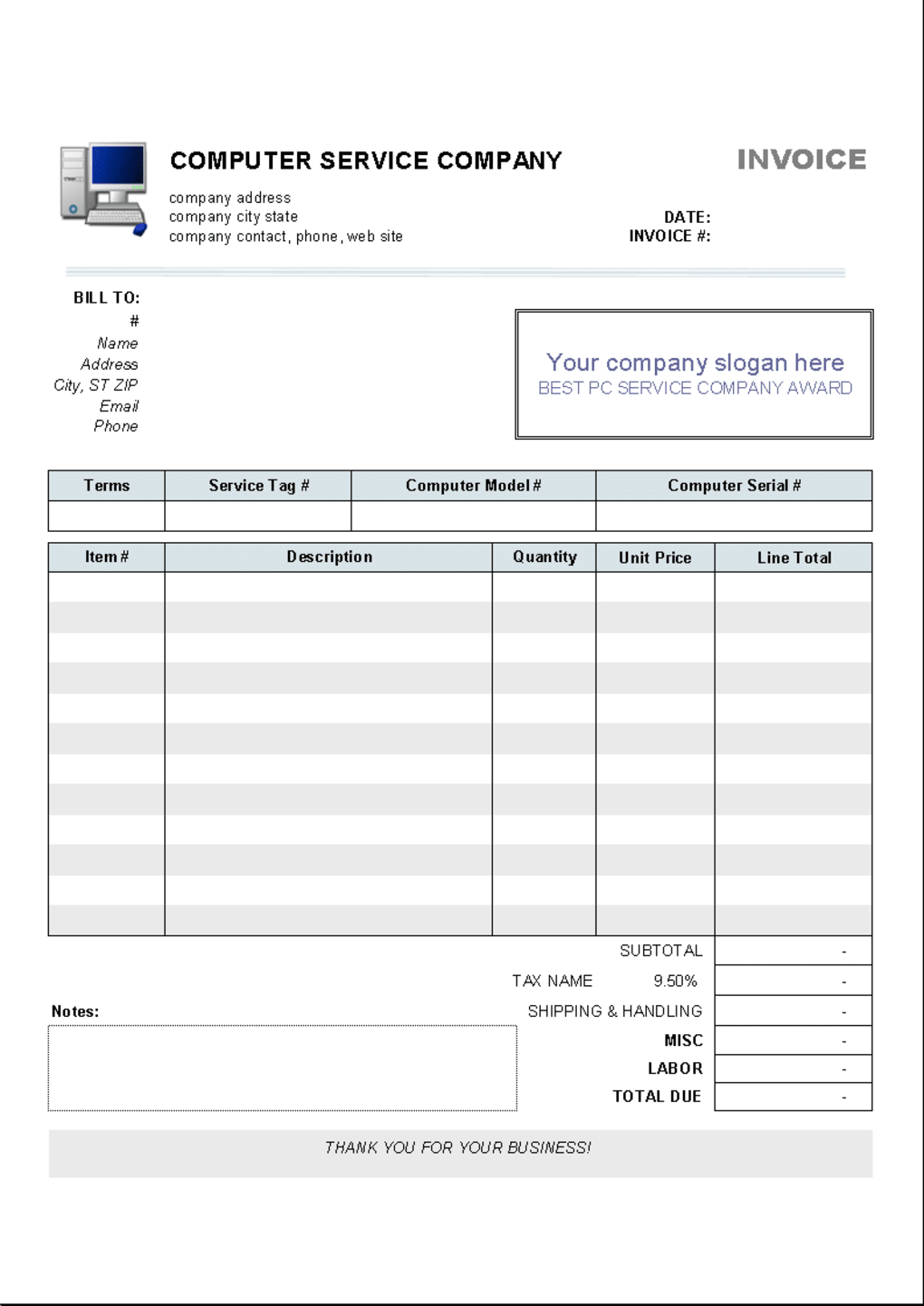 Computer Repair Invoice Template – Colona.rsd7 In Free Auto Repair Invoice Template Excel