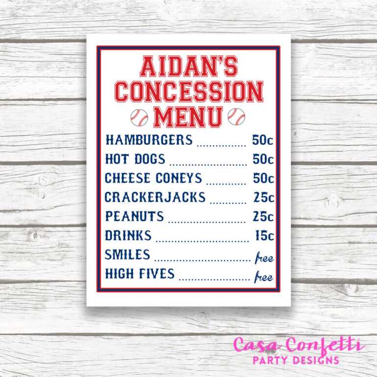 Printable Concession Stand Menu Template Word