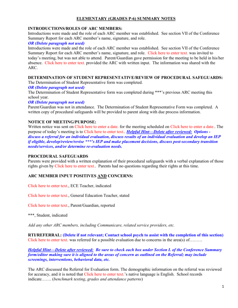 Conference Summary Template P – 6Th Grades In Conference Summary Report Template