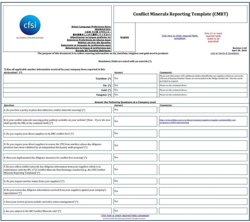 Conflict Minerals Reporting Template (Cmrt) – Pdf Free Download Inside Conflict Minerals Reporting Template