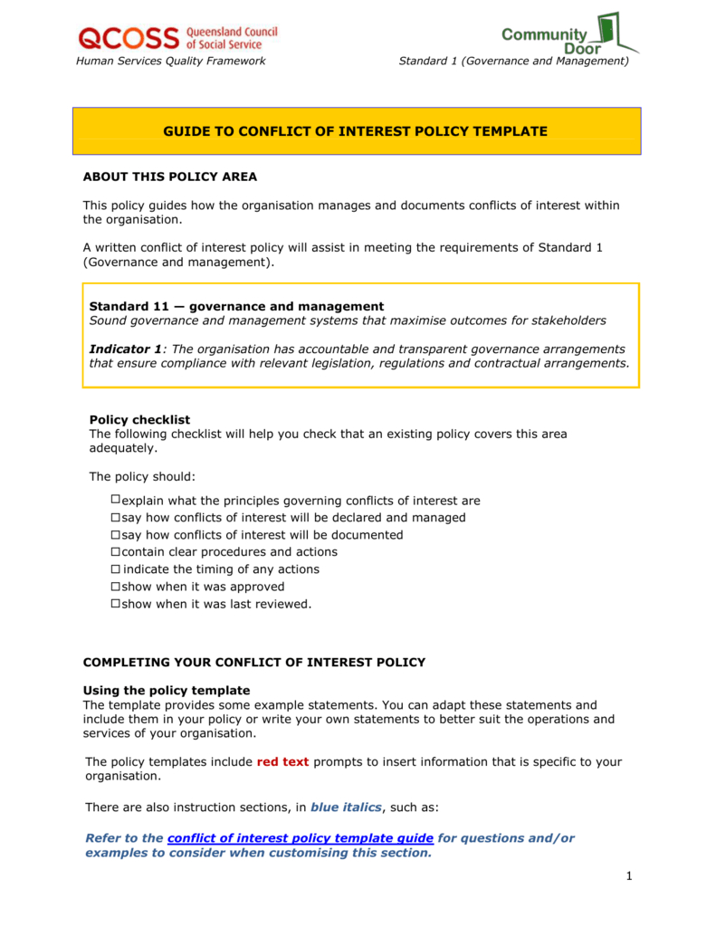 Conflict Of Interest In Conflict Of Interest Policy Template
