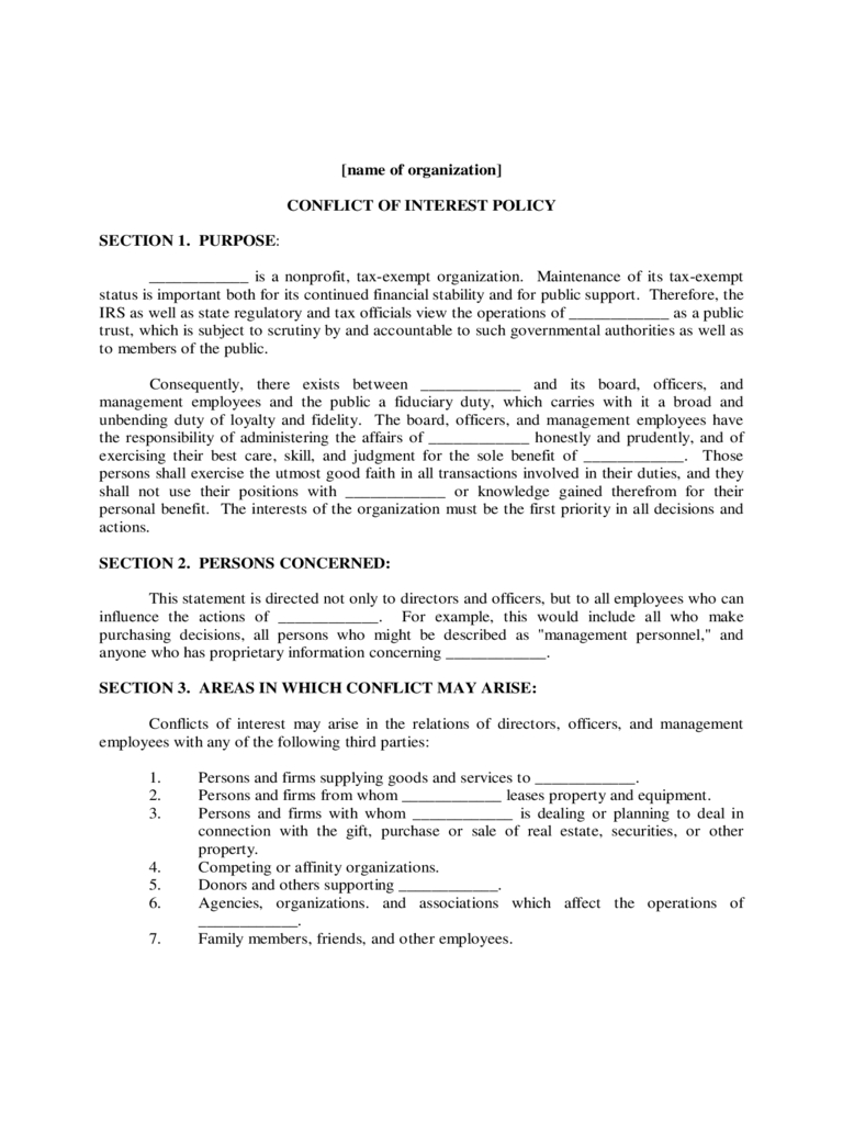 Conflict Of Interest Policy Template - 2 Free Templates In Within Conflict Of Interest Policy Template