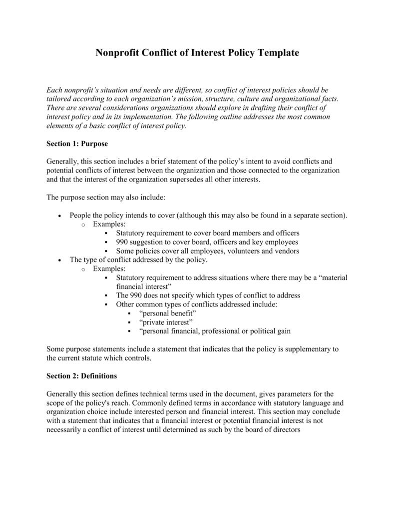 Conflict Of Interest Policy Template In Conflict Of Interest Policy Template