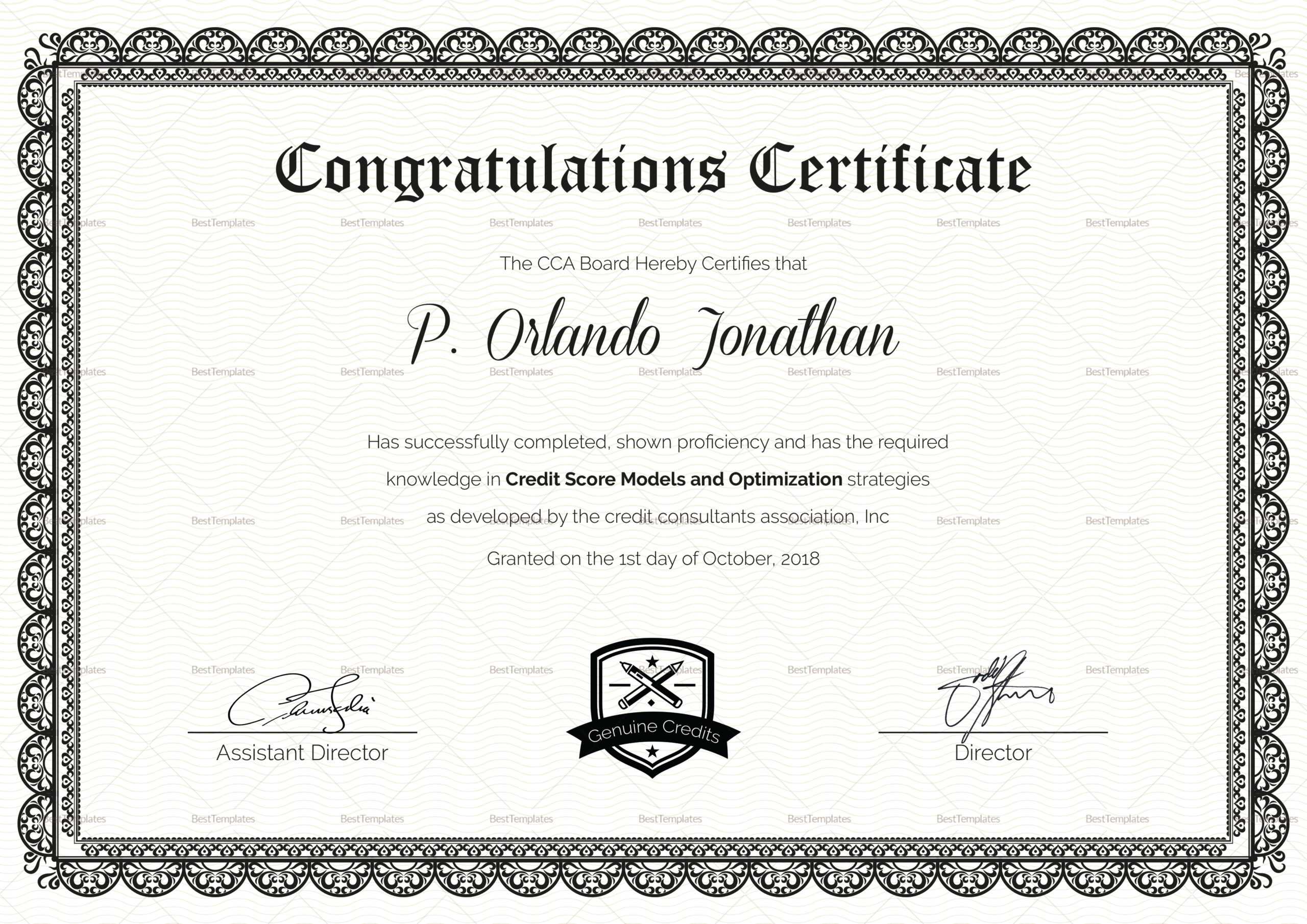 Congratulations Certificate Template Within Congratulations Certificate Word Template
