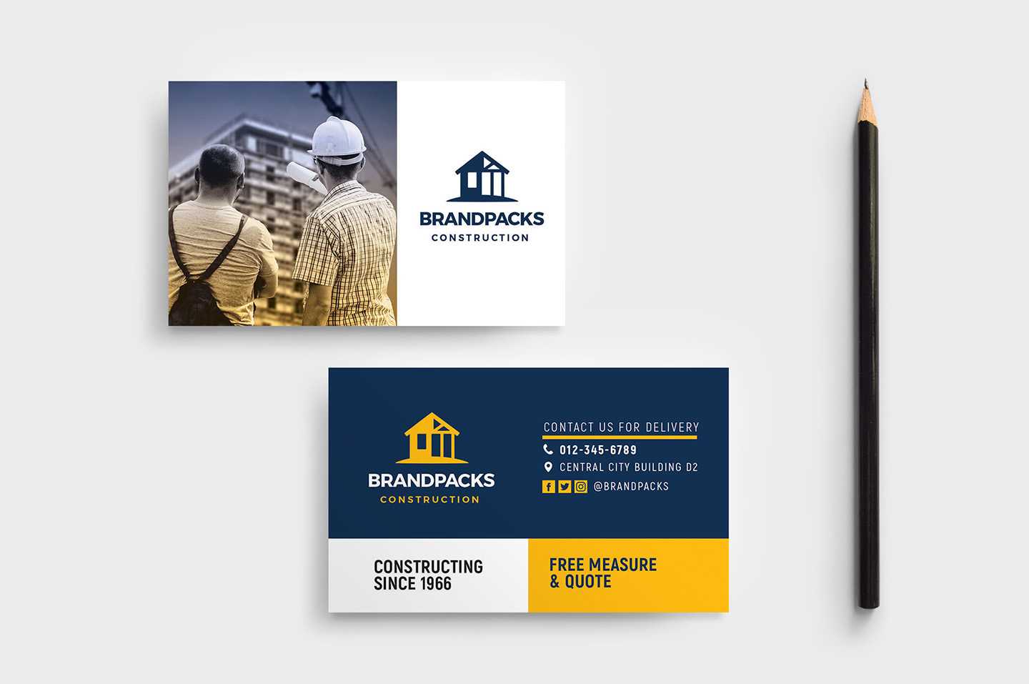 Construction Company Business Card Template In Psd, Ai Inside Construction Business Card Templates Download Free