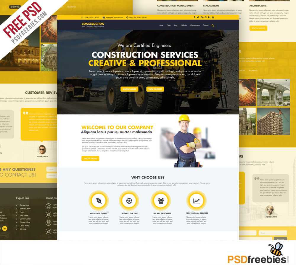 Construction Company Website Template Free Psd | Psdfreebies For Free Psd Website Templates For Business