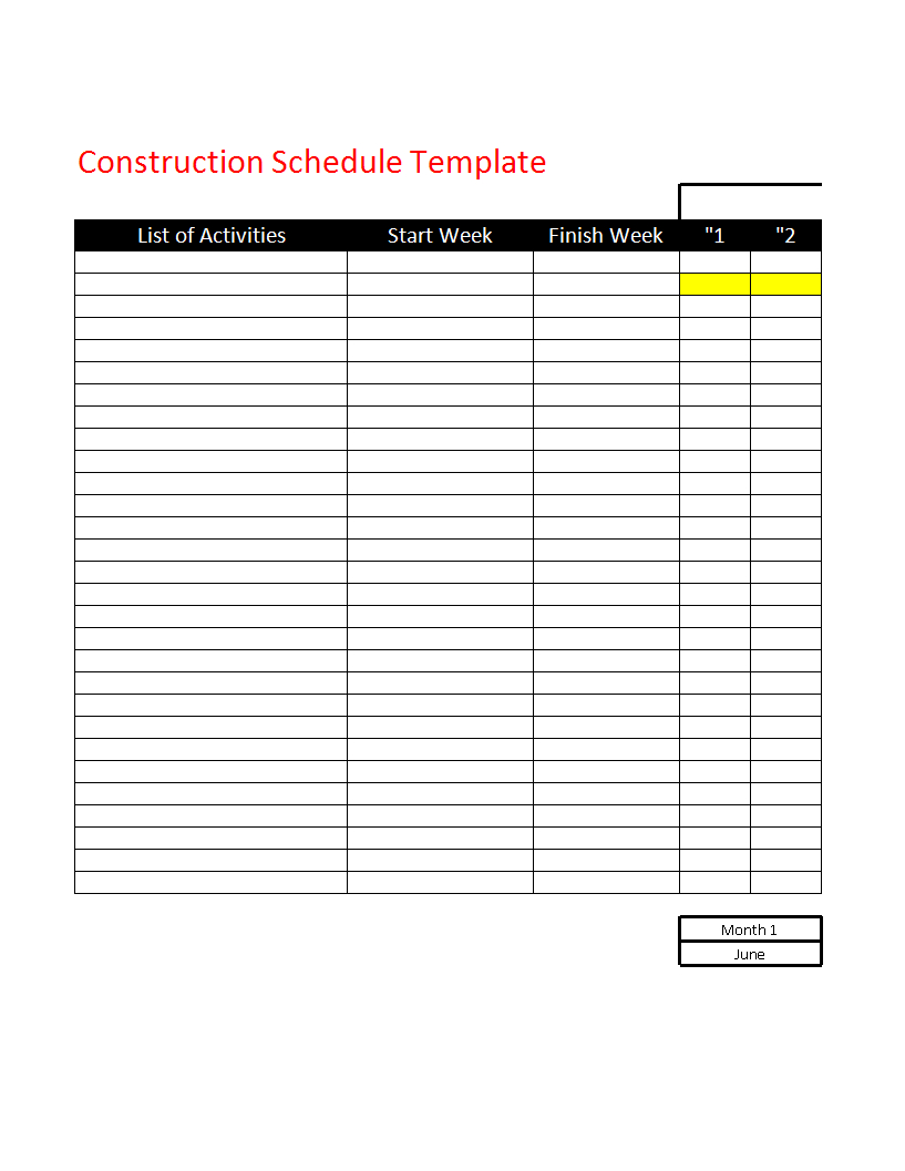 Construction Schedule Template Sheet In Excel | Templates At Regarding Construction Schedule Template Excel Free Download