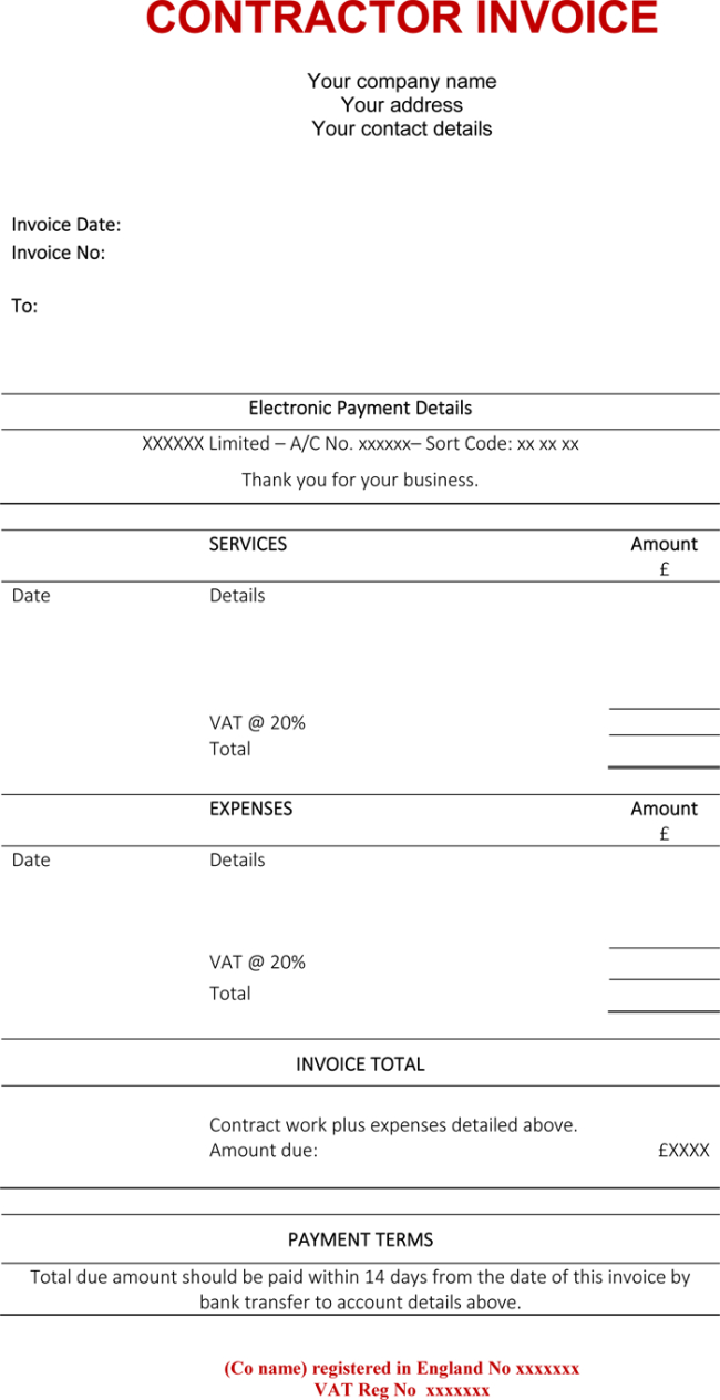 Contractor Invoice Template – 6 Printable Contractor Invoices Intended For Contract Labor Invoice Template