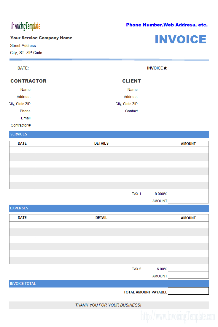 Contractor Invoice Templates Free – 20 Results Found With Regard To Contract Labor Invoice Template