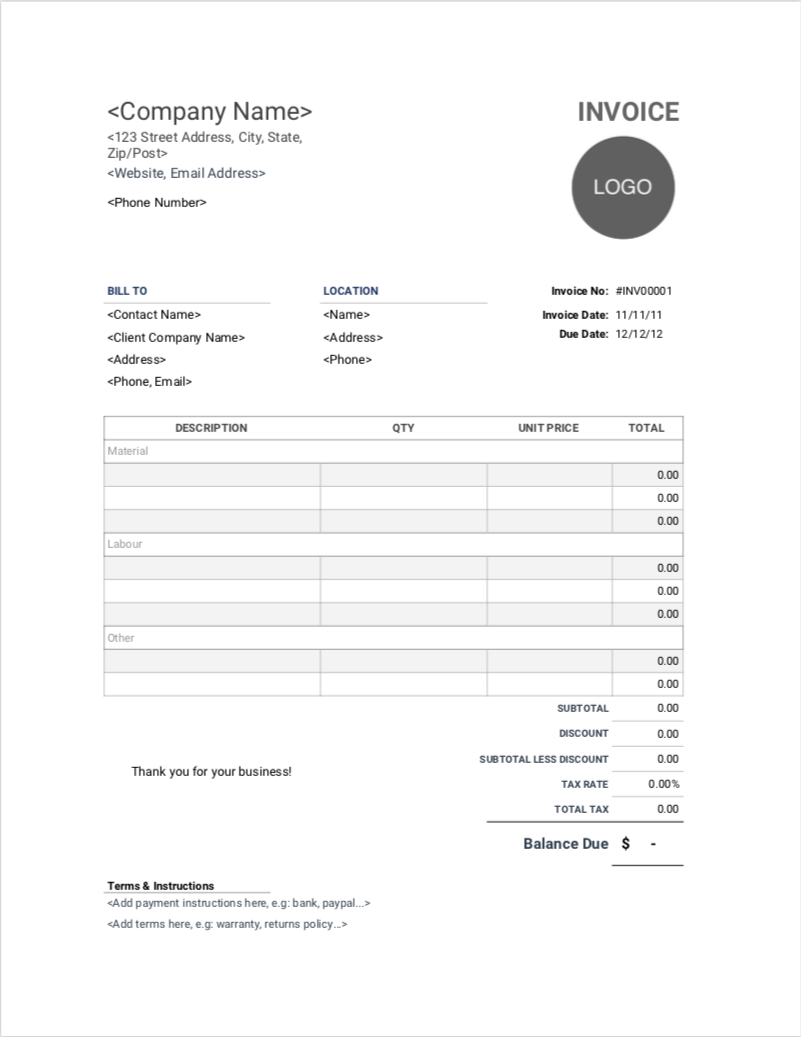 Contractor Invoice Templates | Free Download | Invoice Simple Pertaining To Free Invoice Template For Android