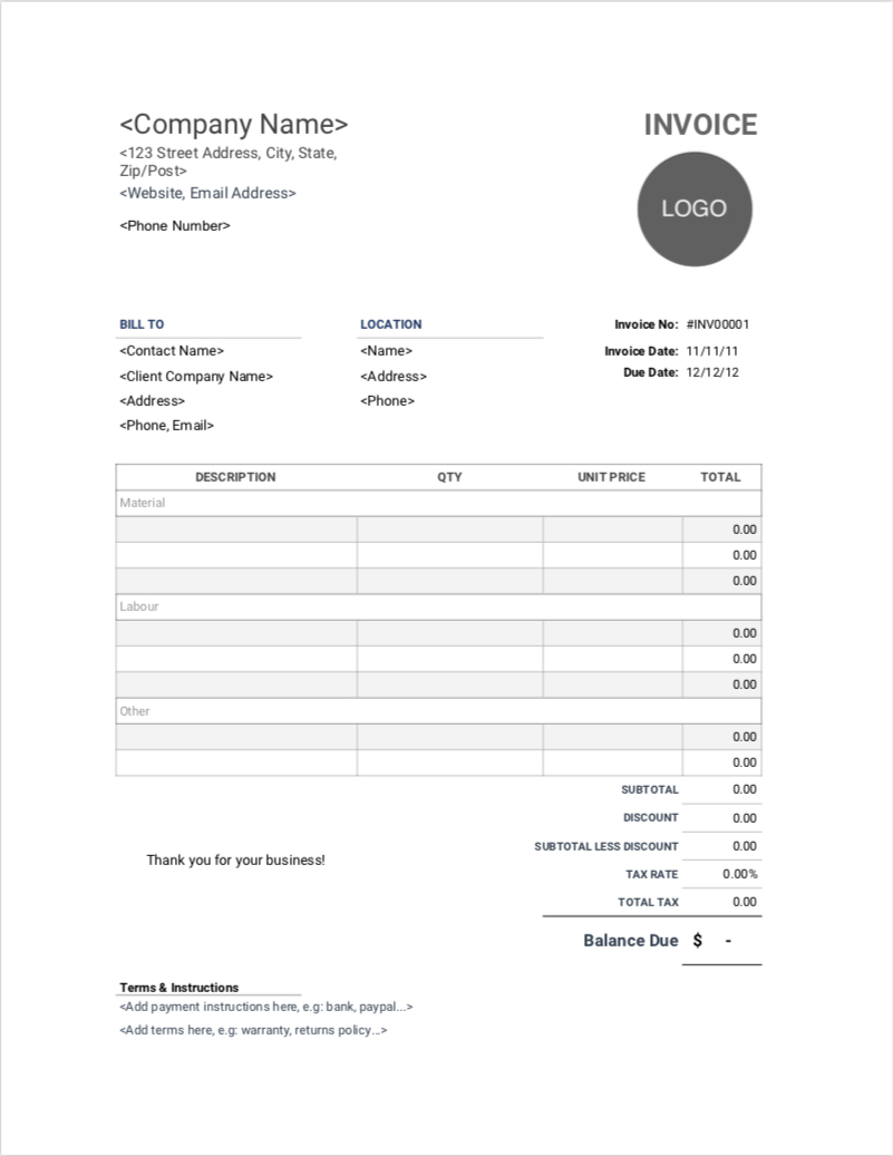 Contractor Invoice Templates | Free Download | Invoice Simple Throughout Contractor Invoices Templates