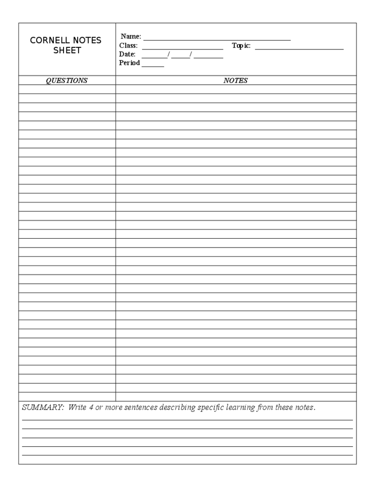 Cornell Notes Template - 8 Free Templates In Pdf, Word Throughout Cornell Notes Template Doc