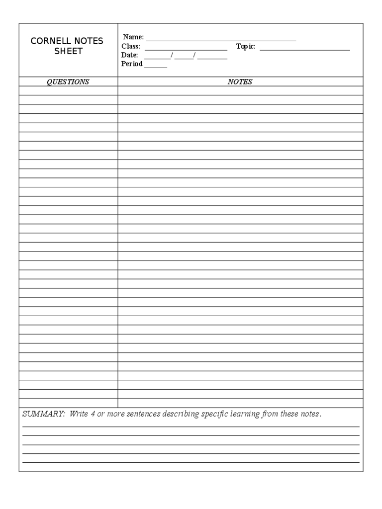 Cornell Notes Template – 8 Free Templates In Pdf, Word Throughout Cornell Notes Template Doc