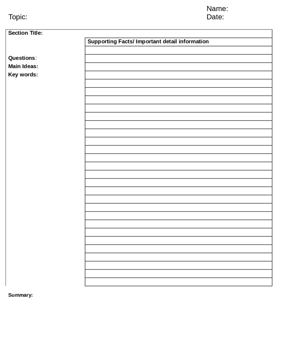 Cornell Notes Template For Word – Edit, Fill, Sign Online Throughout Cornell Note Template Word