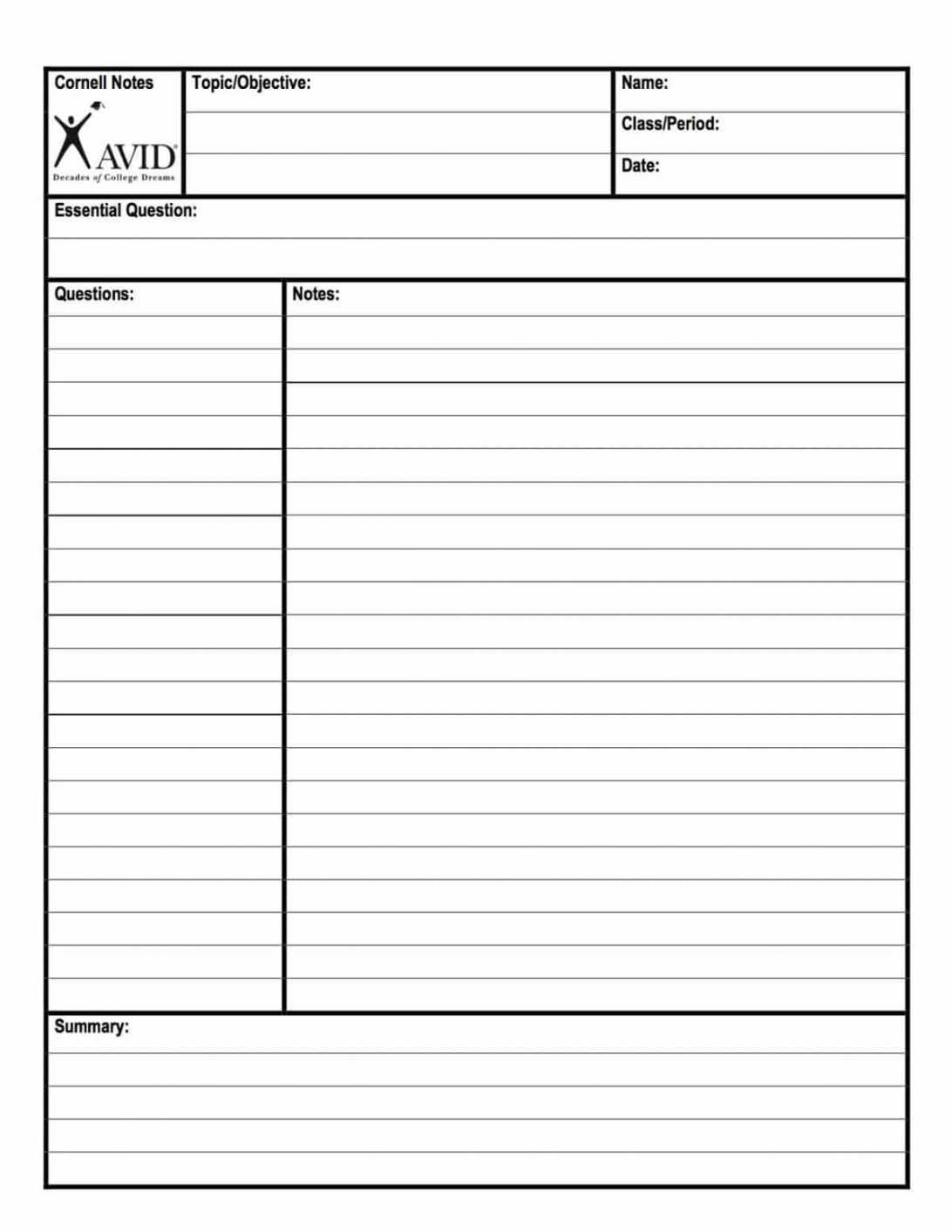 Cornell Notes Template Word A Guide To Implementing The Note With Regard To Cornell Note Template Word
