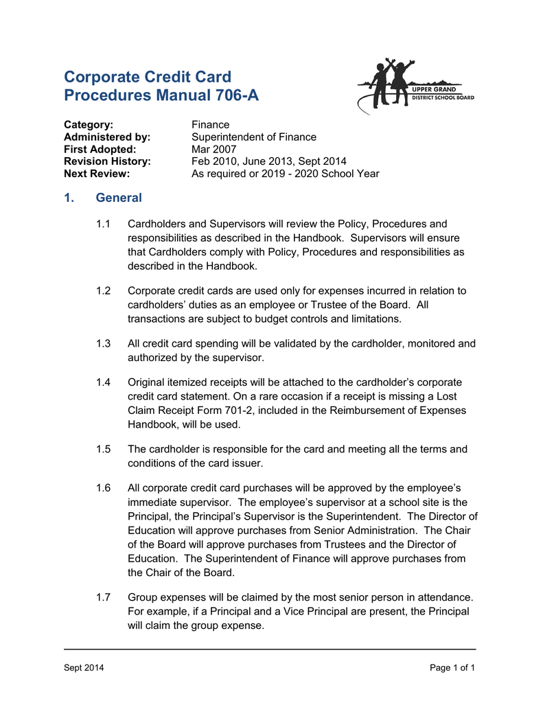 Corporate Credit Card Procedures Manual 706 A Regarding Company Credit Card Policy Template