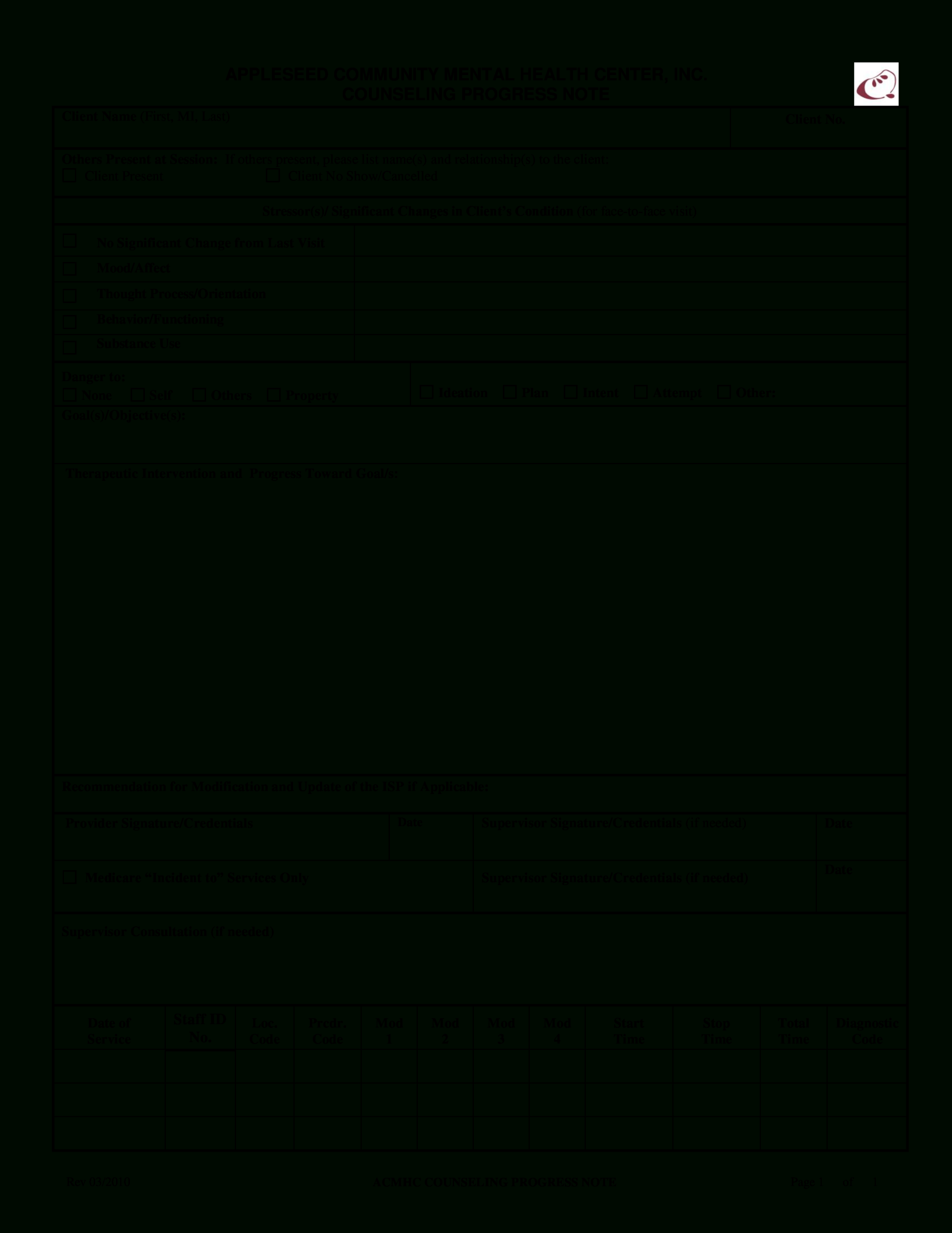 Counseling Progress Note | Templates At Intended For Counseling Progress Notes Template