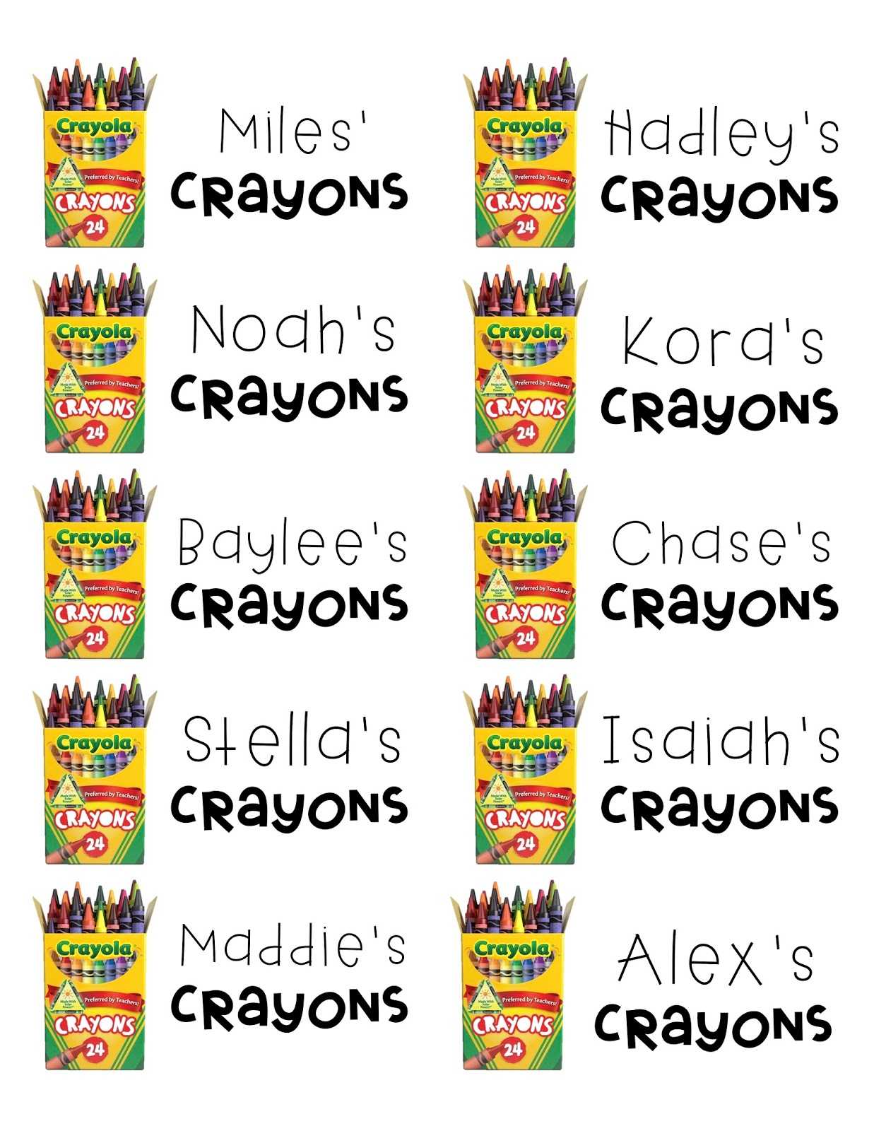 Crayon Label Clipart Pertaining To Crayon Labels Template