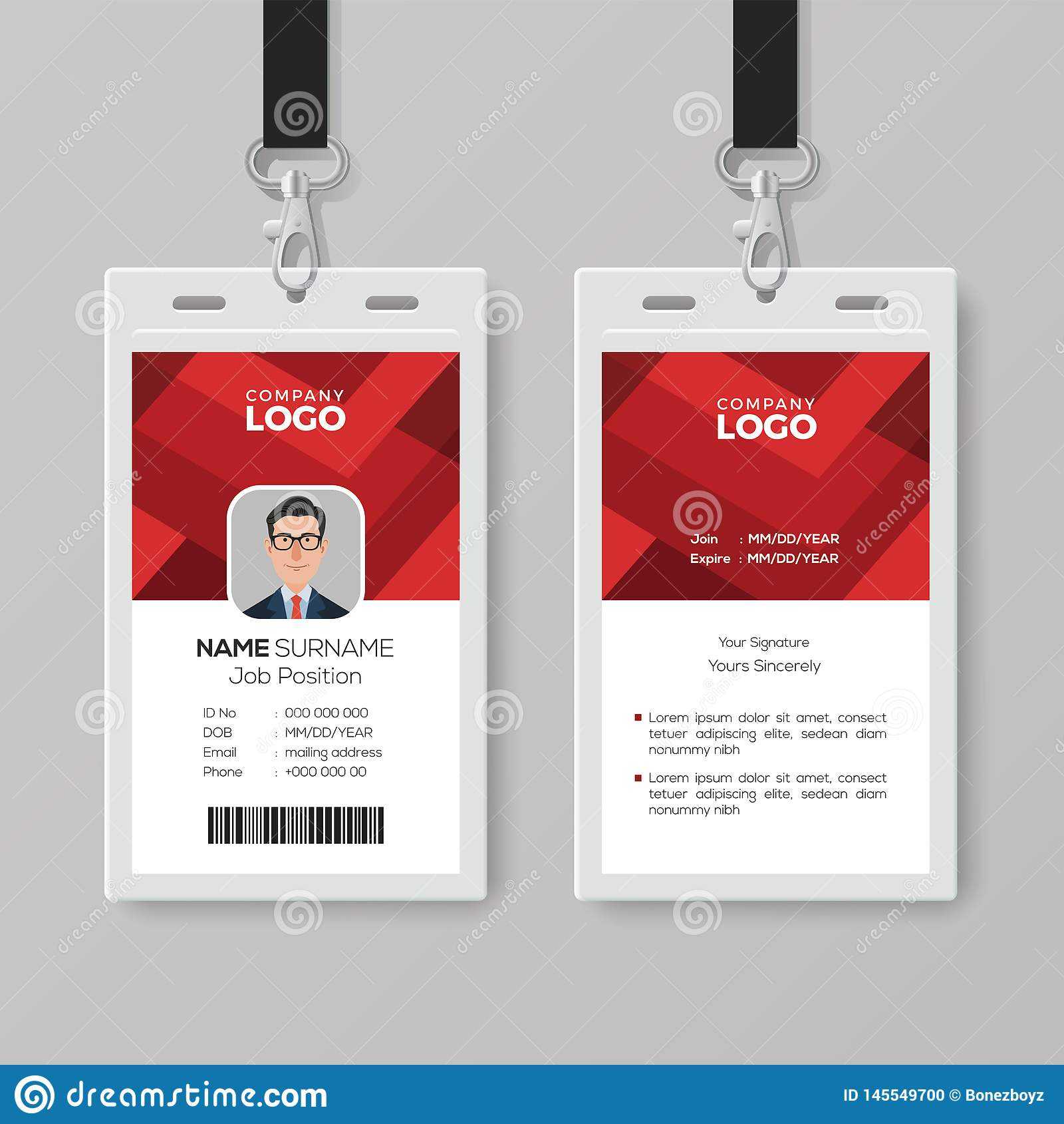 Creative Id Card Template With Abstract Red Background Stock In Conference Id Card Template