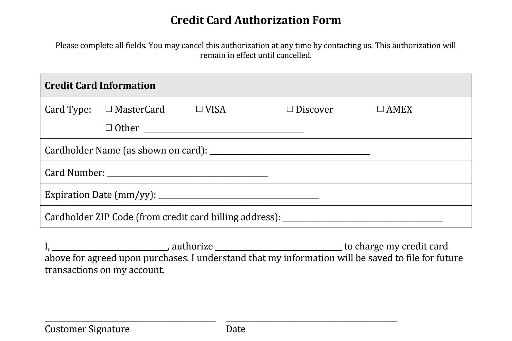 Credit Card Authorization Form Templates [Download] With Regard To Credit Card On File Form Templates