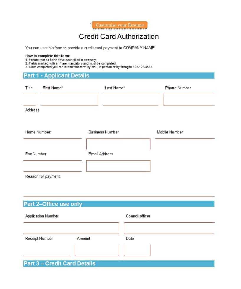 Credit Card Form Template Word Authorization Free Payment Throughout Credit Card Size Template For Word
