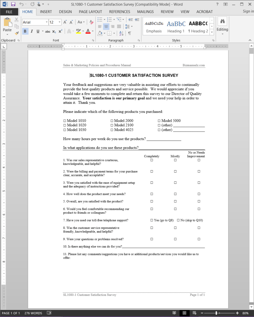 Customer Satisfaction Survey Template | Sl1080 1 With Regard To Customer Satisfaction Report Template