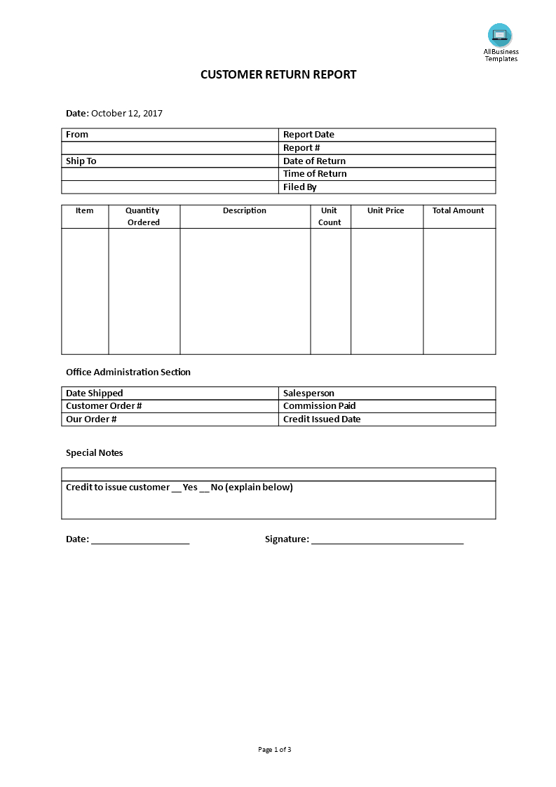 Customer Service – Customer Return Report | Templates At Within Customer Contact Report Template