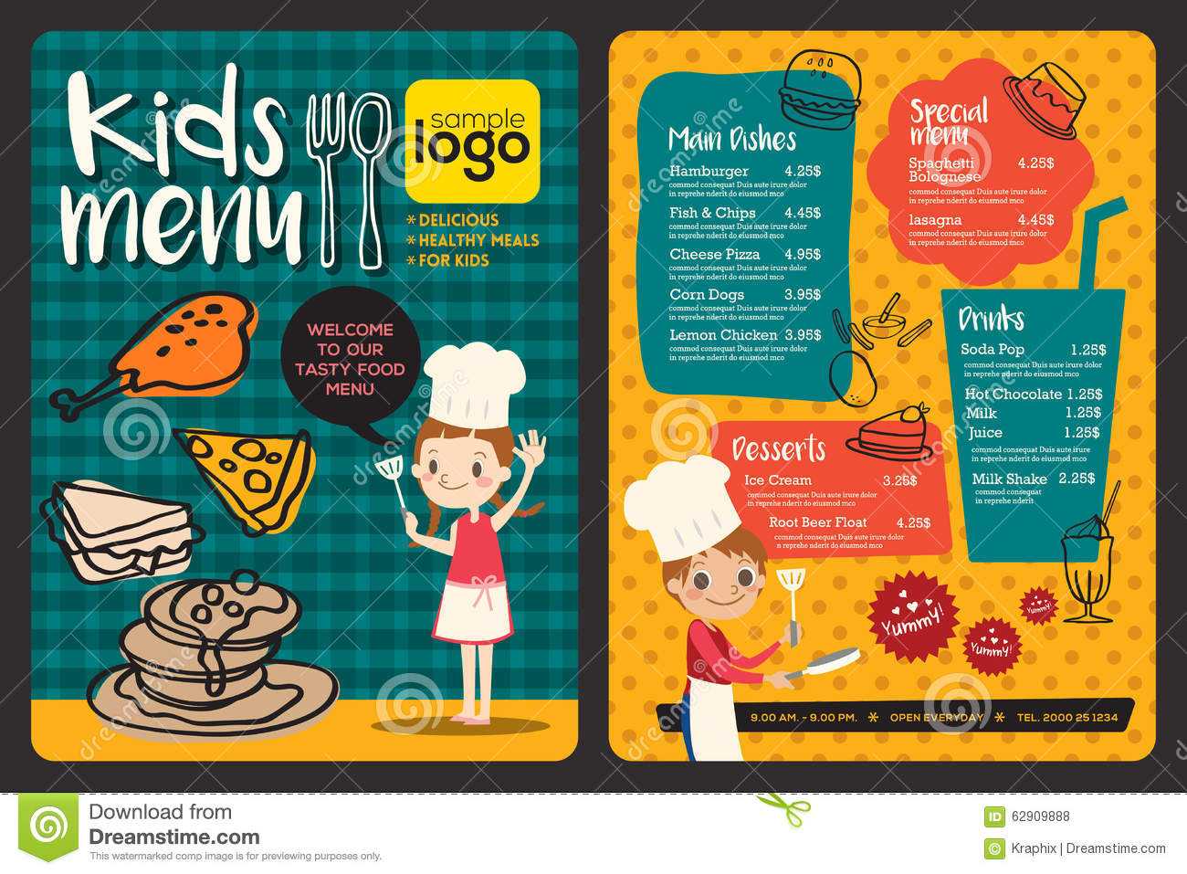 Cute Colorful Kids Meal Menu Template Stock Vector With Free School Lunch Menu Templates