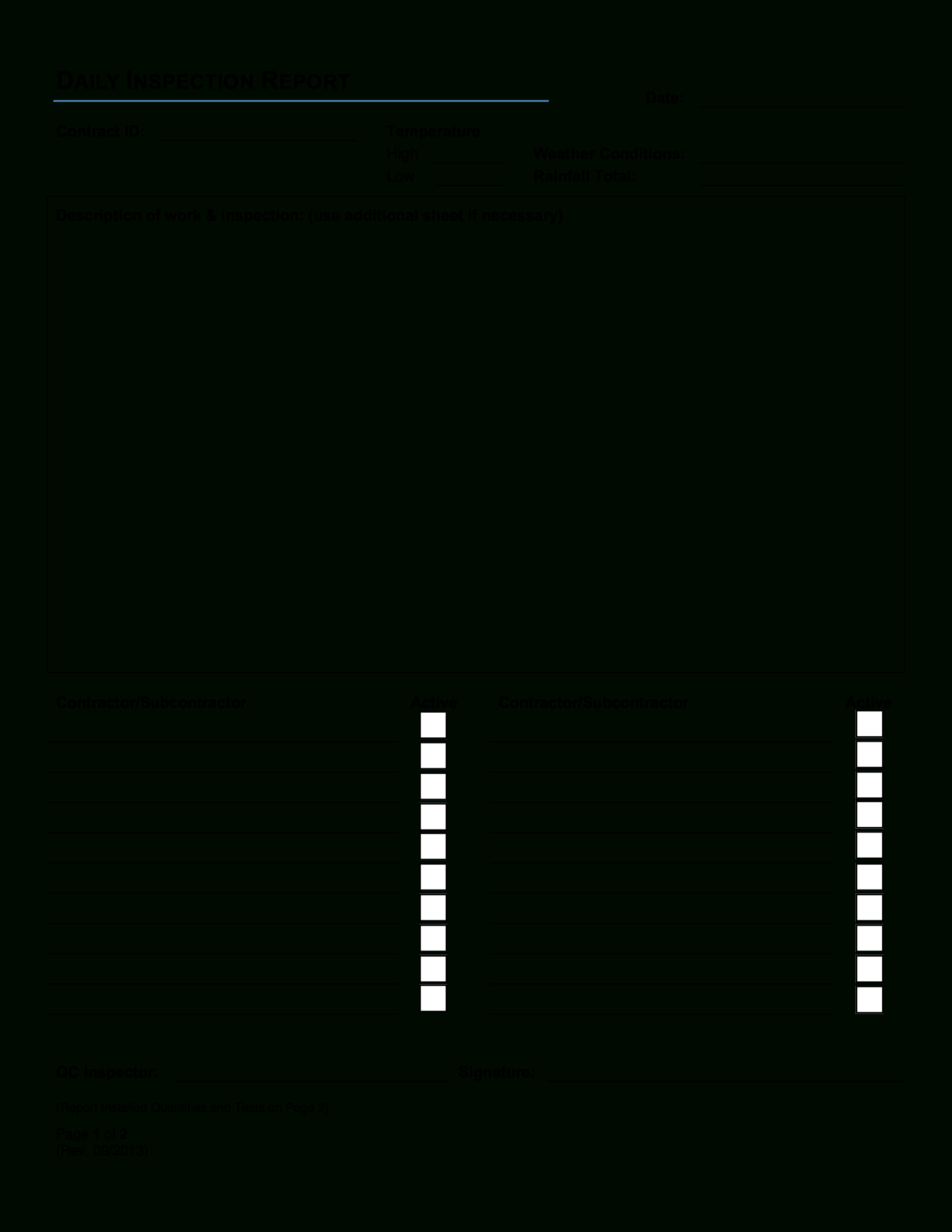 Daily Inspection Report | Templates At Allbusinesstemplates Within Daily Inspection Report Template