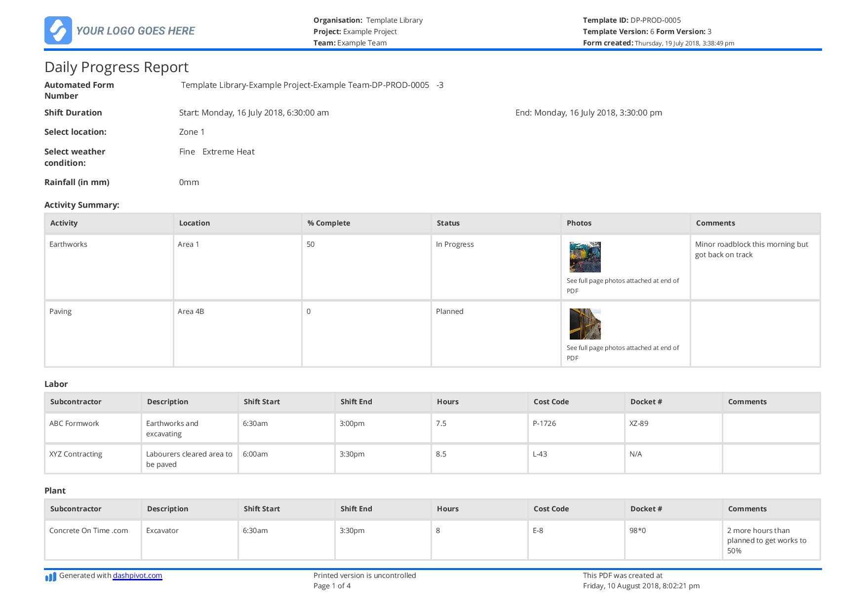 Daily Report Template Excel Unique Free Construction Daily Inside Free Construction Daily Report Template