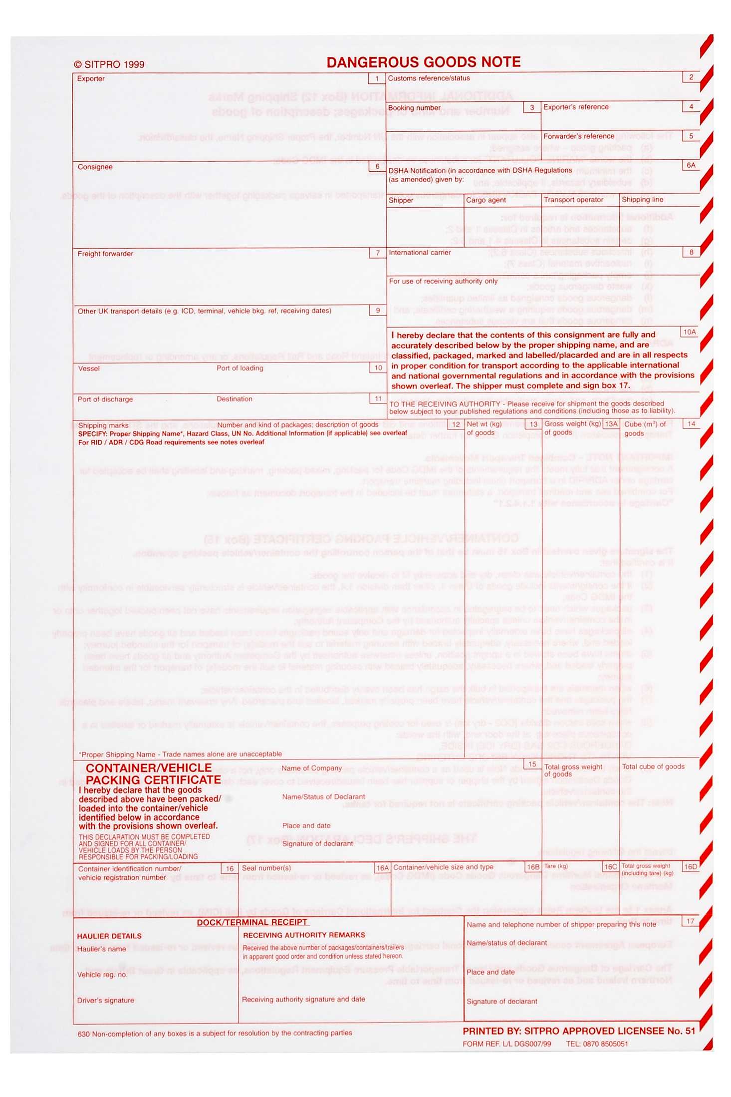 Dangerous Goods Note | Air Sea Containers Throughout Dangerous Goods Note Template Word