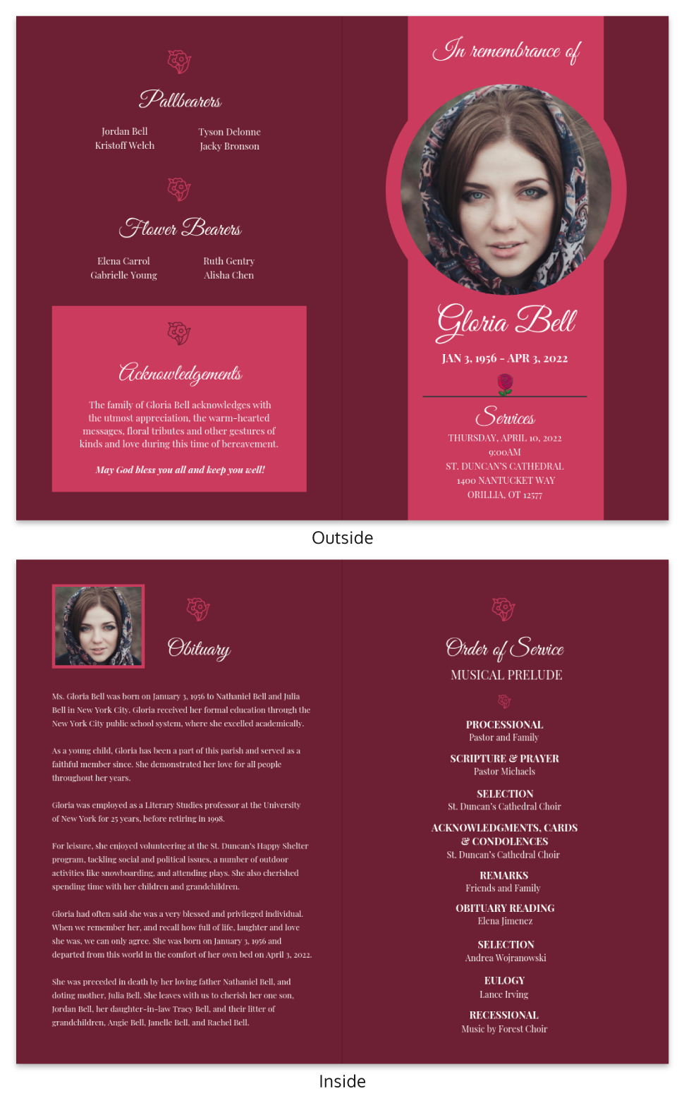 Dark Red Funeral Program Template Pertaining To Funeral Flyer Template