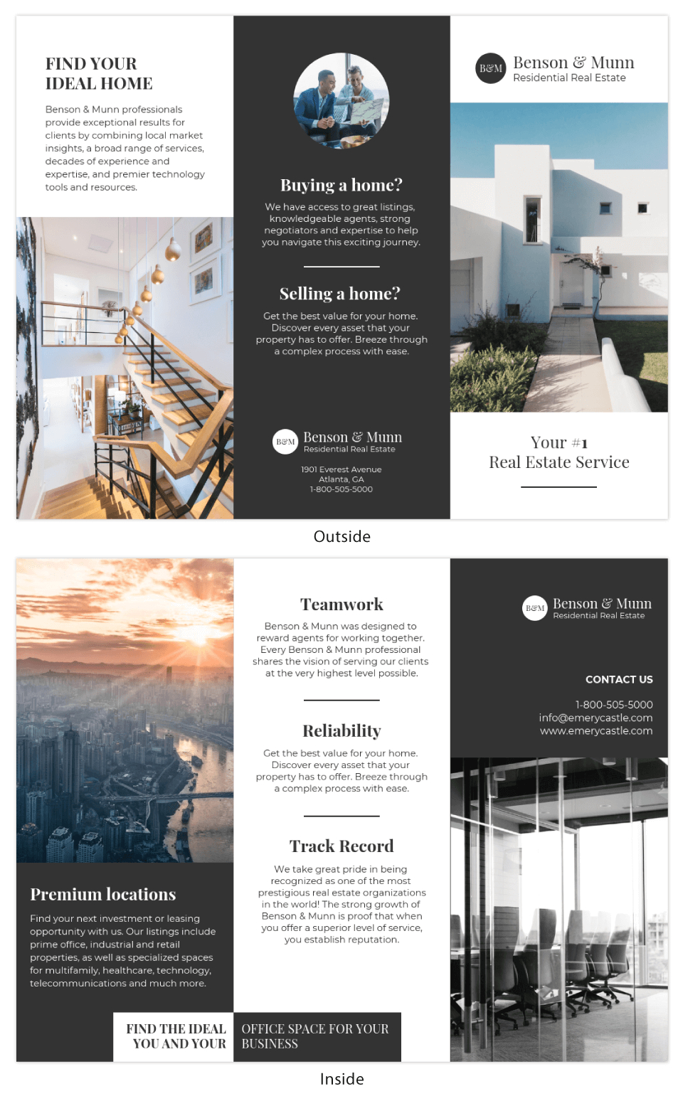 Dark Residential Real Estate Tri Fold Brochure Template Pertaining To Engineering Brochure Templates