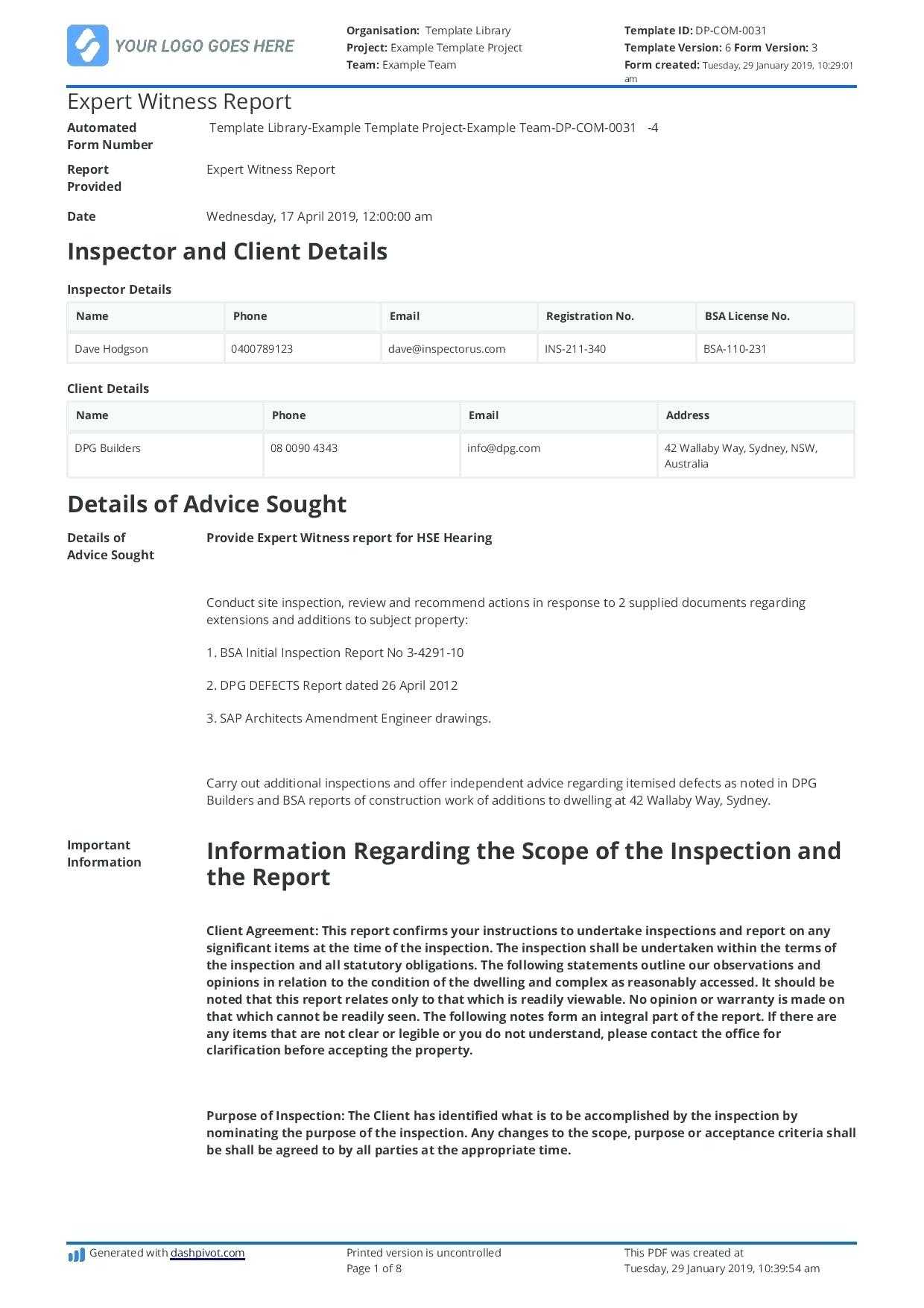 Data Breach Report Template Examples Investigation Incident In Expert Witness Report Template