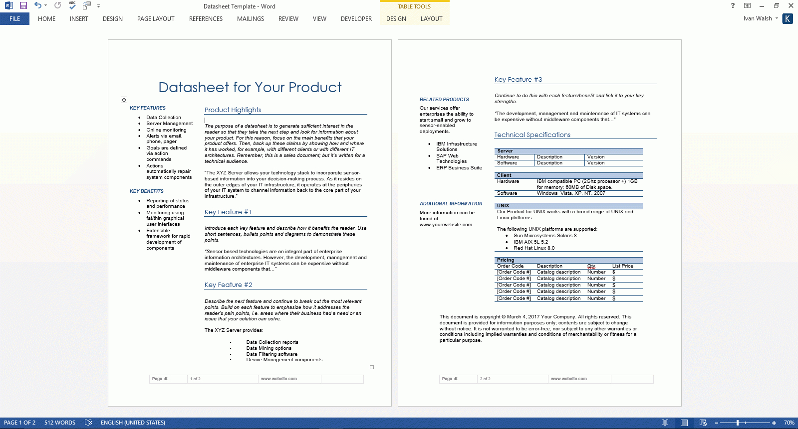 Datasheet Template (Ms Office) For Datasheet Template Word