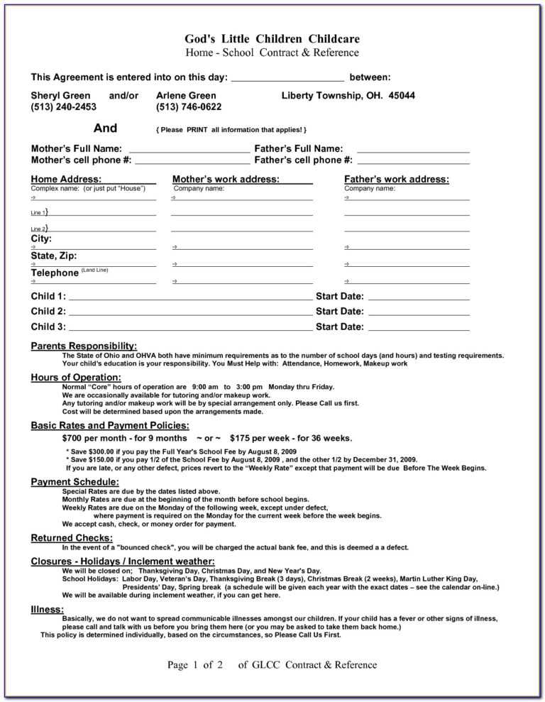 Daycare Agreement Forms Form Resume Examples aedv6Xrd1Y for