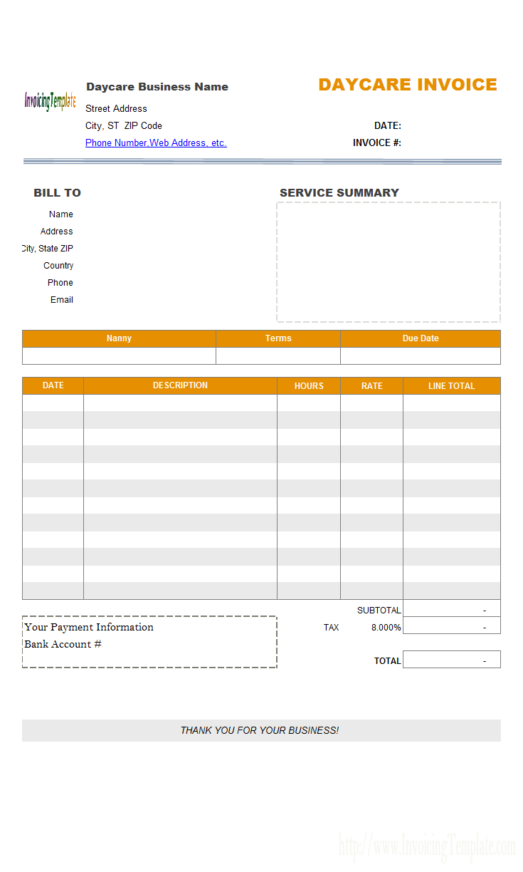Daycare Invoice Template In Excel Invoice Template 2003