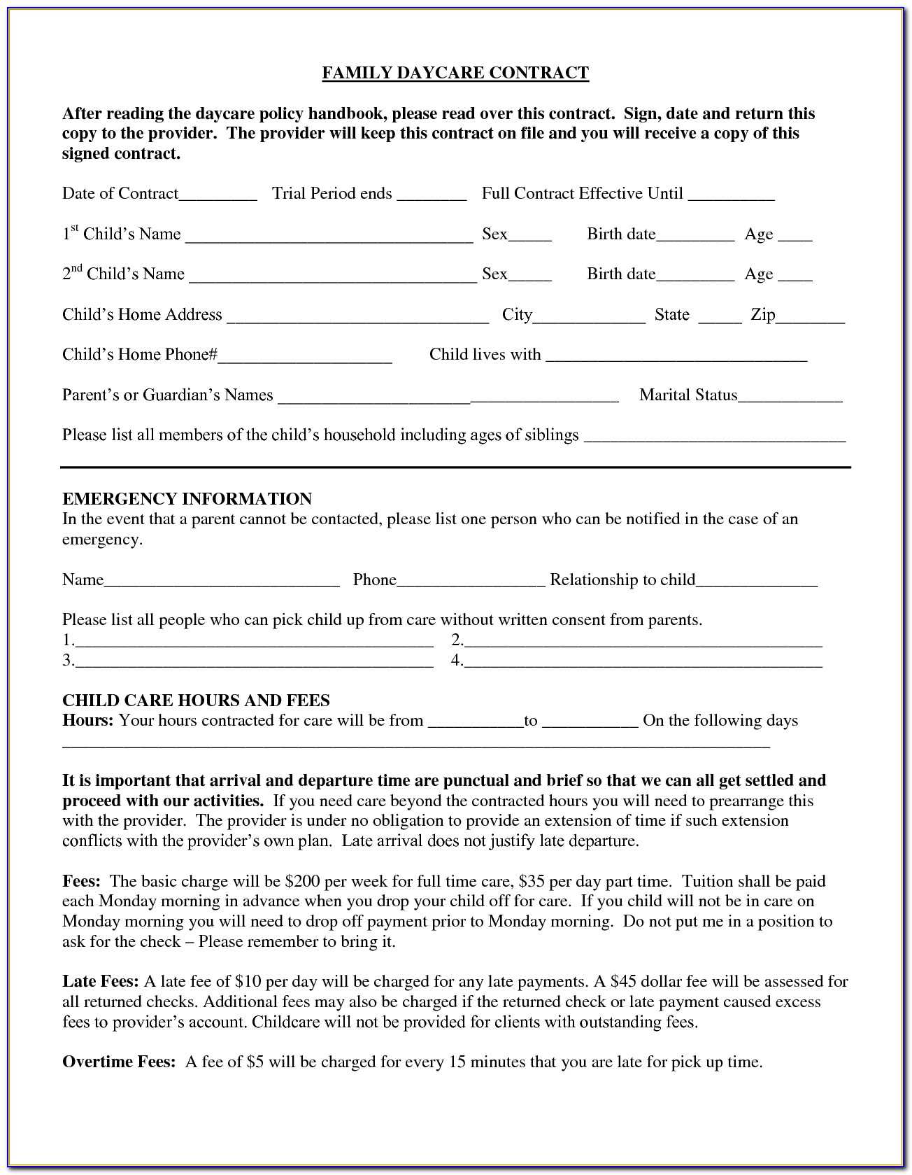 Daycare Payment Agreement Form – Form : Resume Examples With Daycare Contract Template