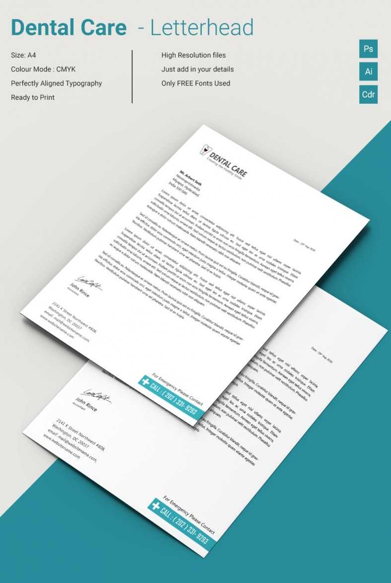 Dazzling Dental Care A4 Letterhead Template | Free & Premium For Free Medical Letterhead Template