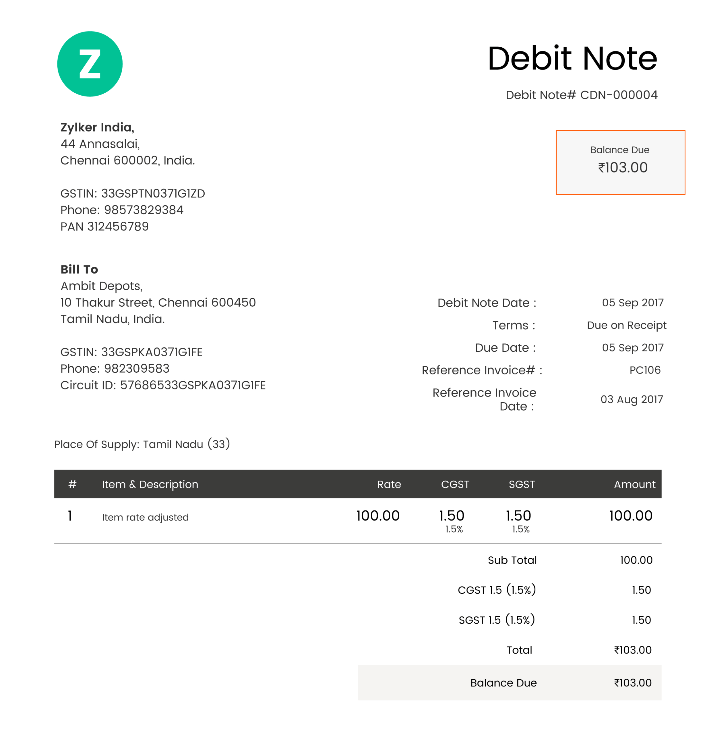 Debit Note | Zoho Books Inside Credit Note Template Doc