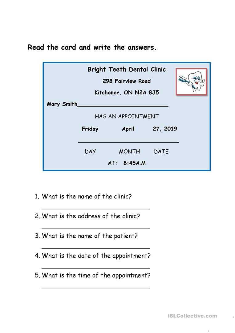 Dentist Appointment Card - English Esl Worksheets Throughout Dentist Appointment Card Template