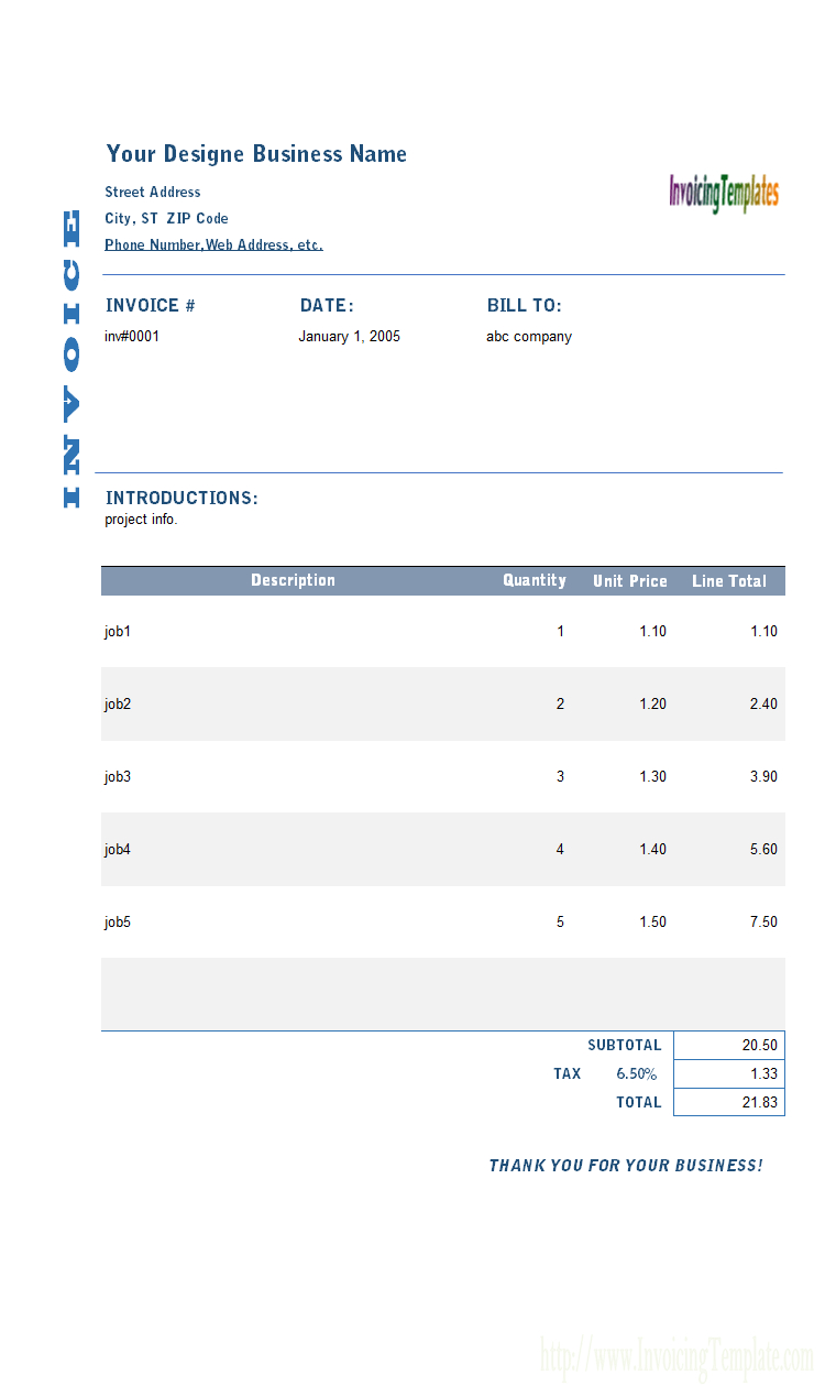 Designer Billing Format (Blue) Throughout Cool Invoice Template Free