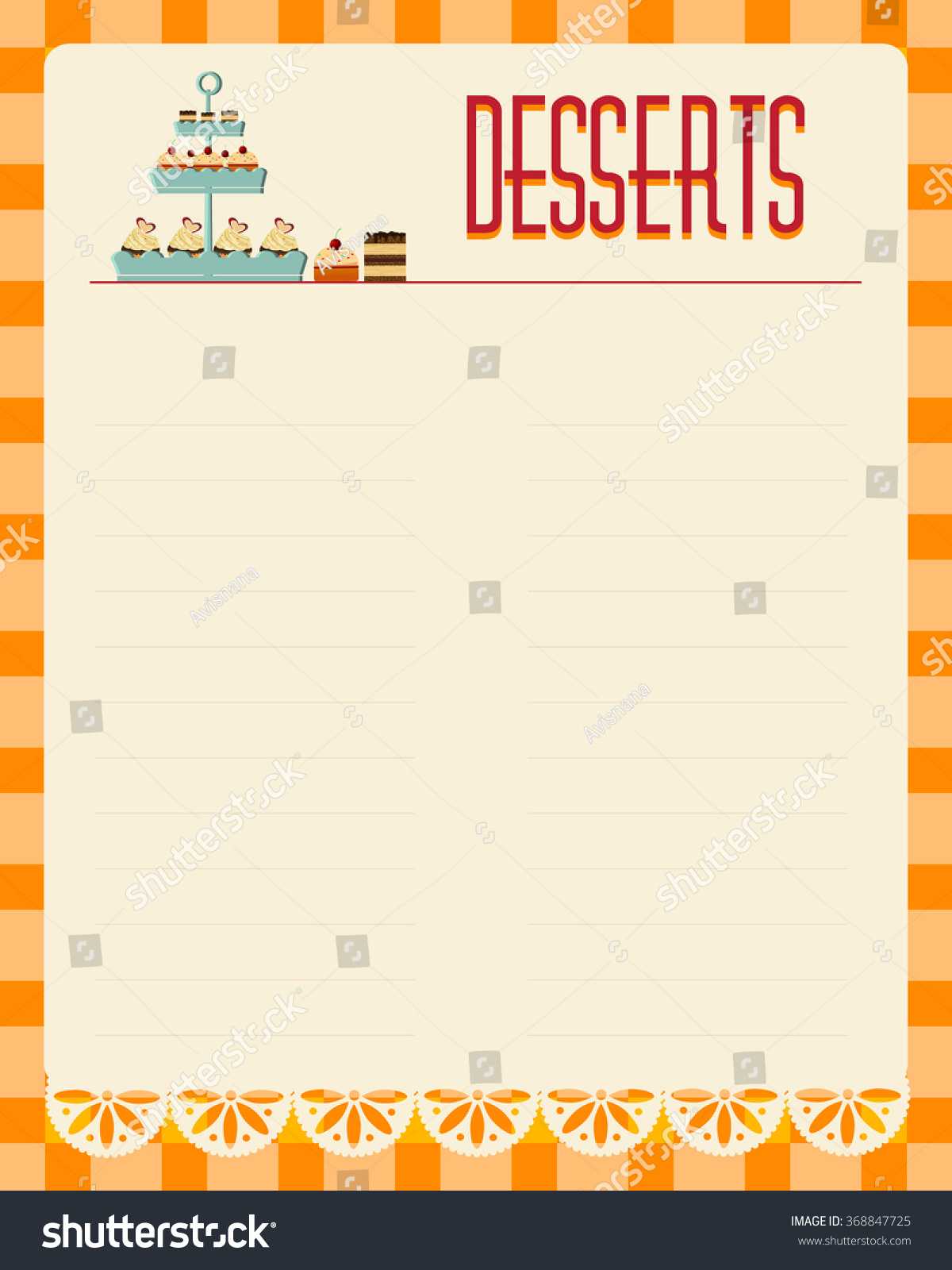 Desserts Blank Menu Template Retro Style Stock Vector Intended For Empty Menu Template