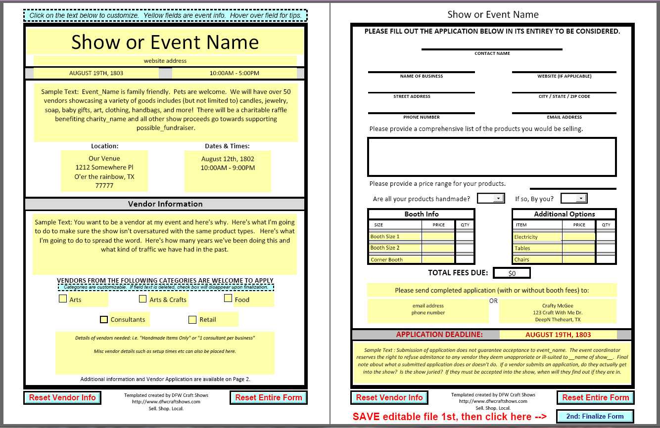 Dfwcraftshows: Vendor Applications :: Part Iii – The Template Regarding Event Vendor Application Template