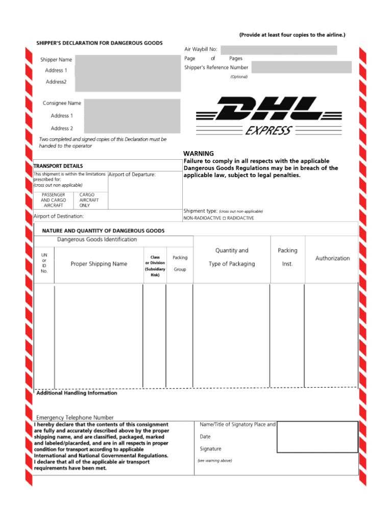 Dhl Dg Form Fill Online Printable Fillable Blank Within Dangerous Goods Note Template Word 768x1021 