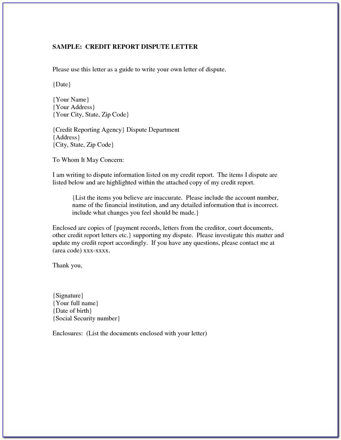 Dispute Credit Report Letter | | Best Business Template For Inside Dispute Letter To Creditor Template