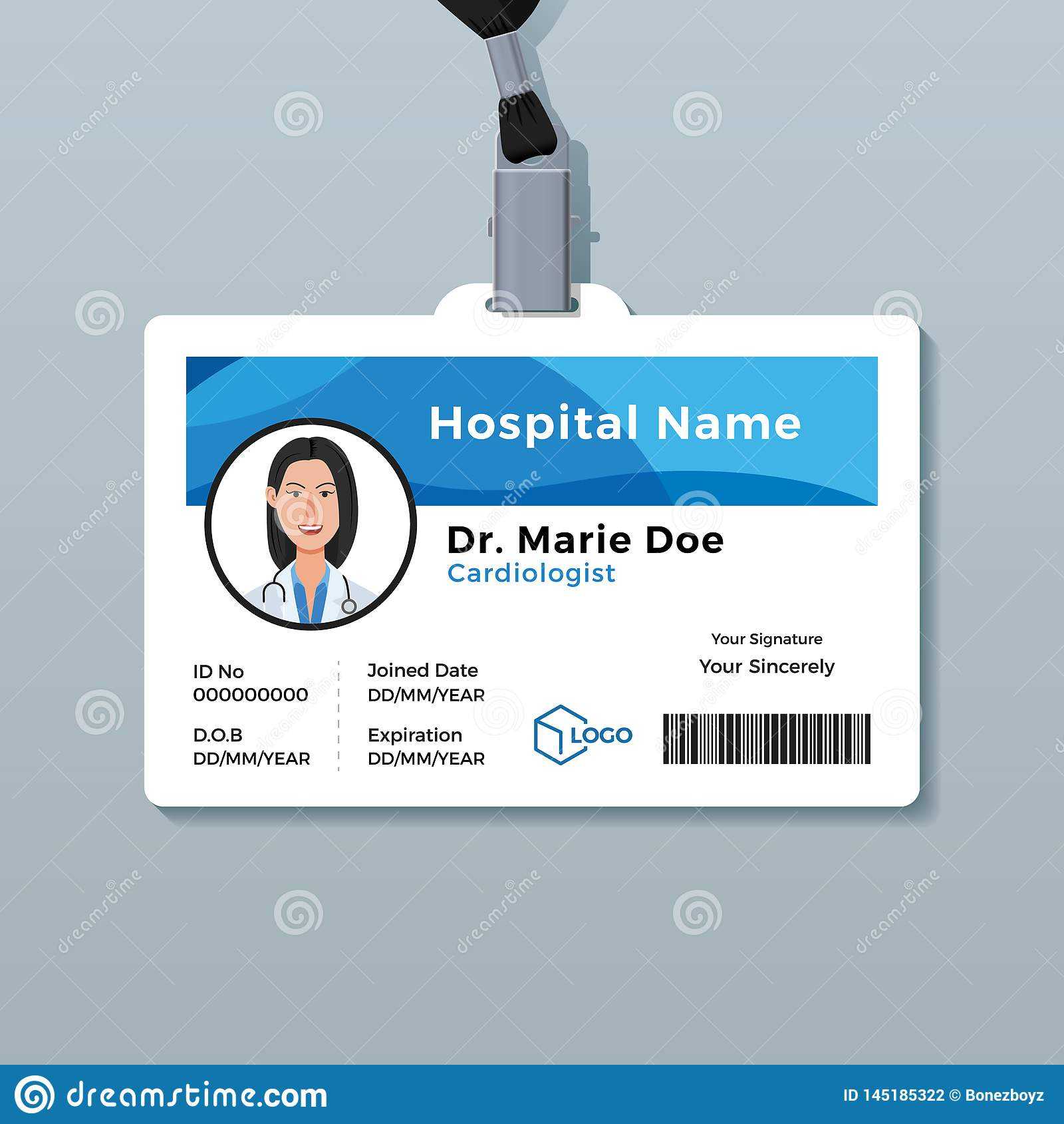Doctor Id Card. Medical Identity Badge Template Stock Vector Throughout Doctor Id Card Template